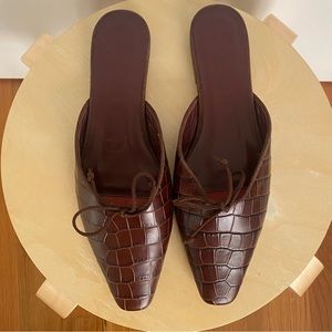 STAUD - NEW - Brown Leather Flat Mules